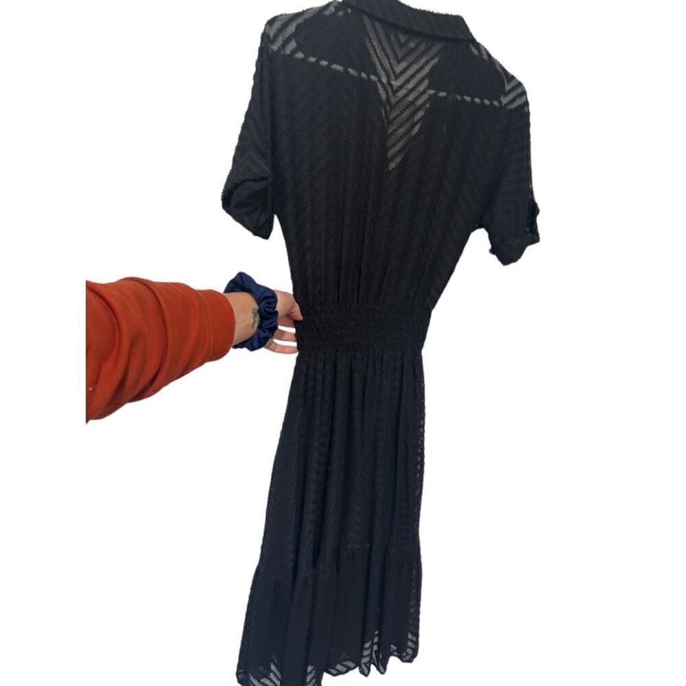 Zara Basic Short Sleeve Button Front Smocked Waist Shirt Dress Black Size XS NWT - Picture 10 of 14